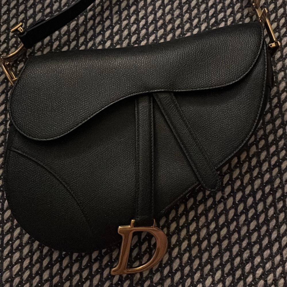 Dior Black Saddle Bag with Gold Hardware